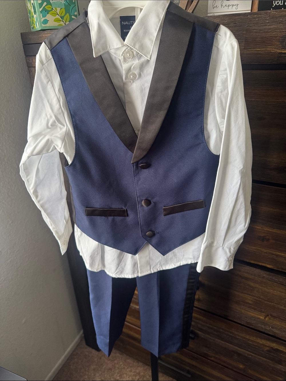 Nautica Navy Blue Vest & Pants Set with Black Trim and White Shirt